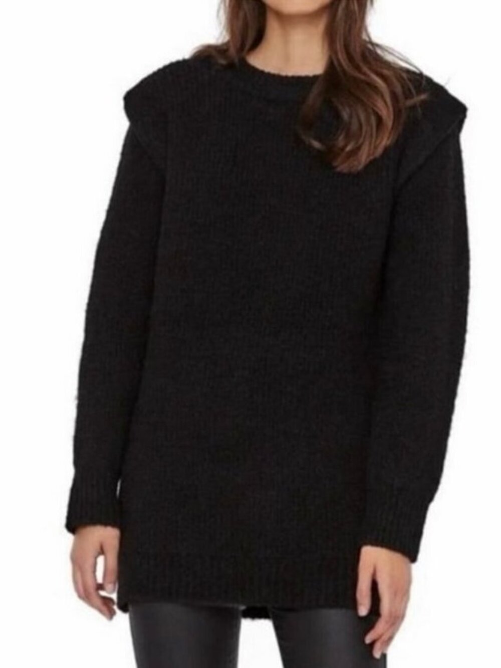 Vero Moda Chunky Knit Sweater Black Crew Neck Oversized Size Medium